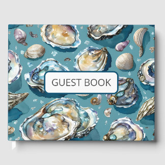 Oysters Clams Seashells Muster Blau Gästebuch