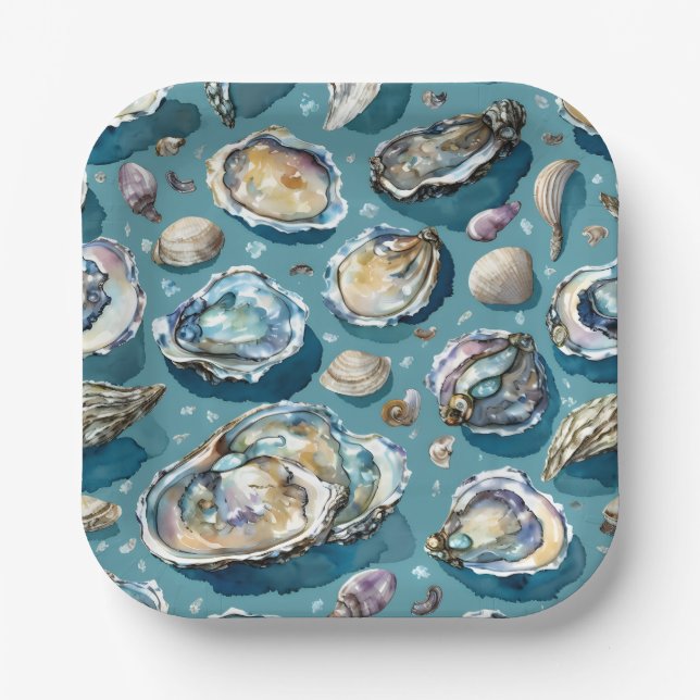 Oysters Clams Seashells Pattern Pappteller (Vorderseite)