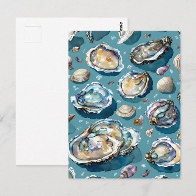 Oysters Clams Seashells Pattern Postkarte (Vorne/Hinten)
