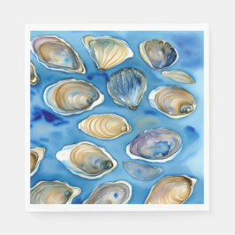 Oysters Clams Seashells Watercolor Blue Serviette