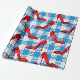 Oz blaue Gingham-Rubin-Schlappen Geschenkpapier