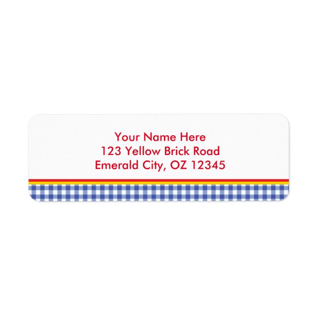 Oz Blue Gingham Birthday Party Address Labels (Vorne)