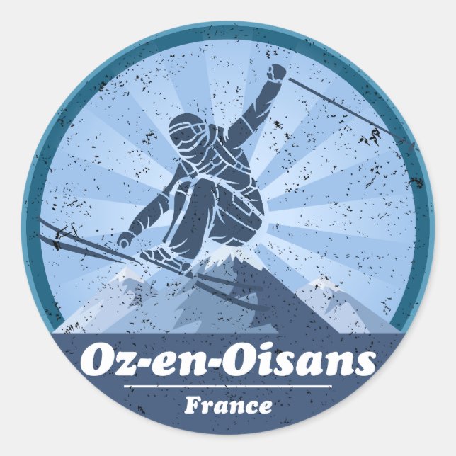 Oz-en-Oisans Skistation - Skirennfahrer Runder Aufkleber (Vorderseite)
