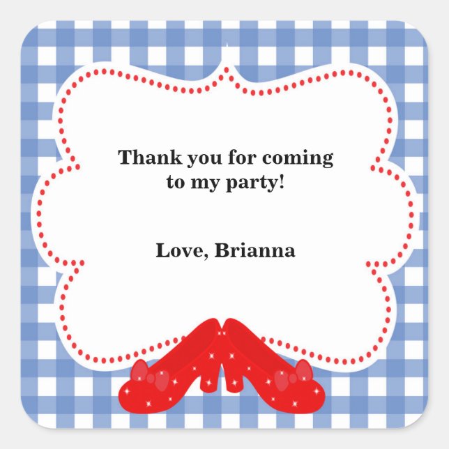 Oz Gingham Birthday Party befürwortet Sticker Labe (Vorderseite)