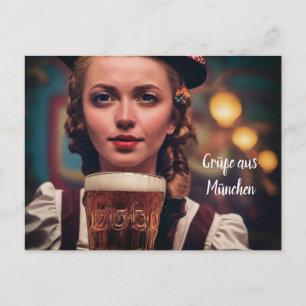 O'Zapft ist! Frau im Dirndl mit Bier. München Wien Postkarte