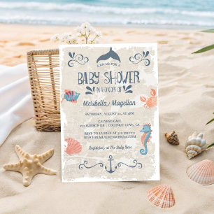 Ozean-Abenteuer   Nautische Babyparty am Strand Einladung