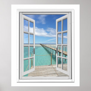 Ozean-Ansicht-Imitat-Fenster Poster