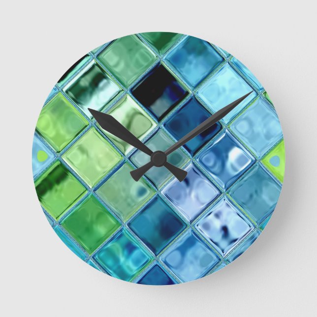 Ozean-aquamarine Glasmosaik-Fliesen-Kunst Runde Wanduhr (Vorderseite)