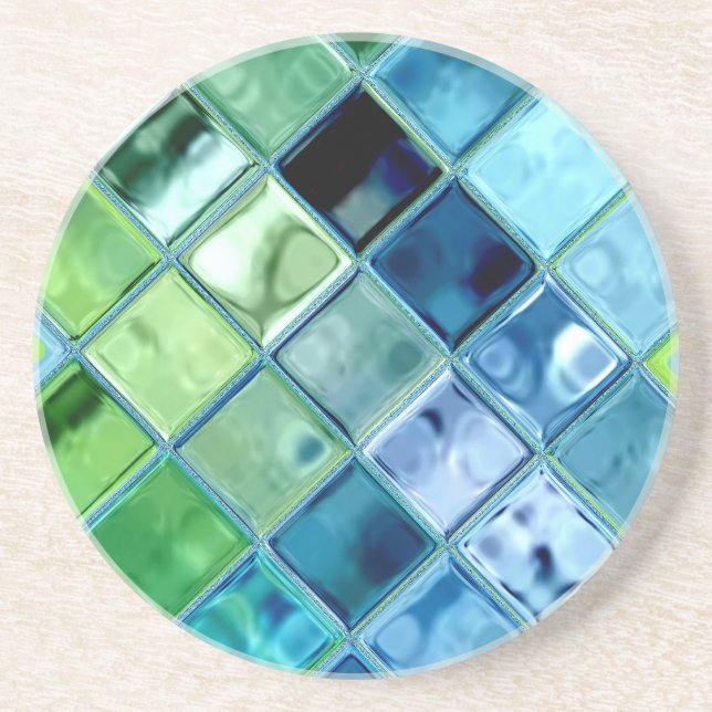 Ozean-aquamarine Glasmosaik-Fliesen-Kunst Sandstein Untersetzer (Vorne)