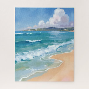 Ozean-Aquarell-Wellen Blaues Meer Küstenmalerei