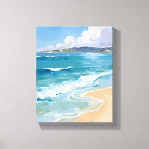 Ozean-Aquarell-Wellen Blaues Meer Küstenmalerei Leinwanddruck