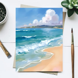 Ozean-Aquarell-Wellen Blaues Meer Küstenmalerei Postkarte