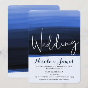 Ozean Blau Aquarell Moderne Glamouröse Hochzeit Einladung