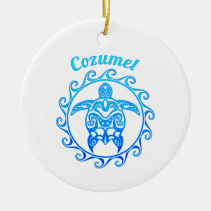 Ozean-Blau-Stammes- Schildkröte Cozumel Keramik Ornament