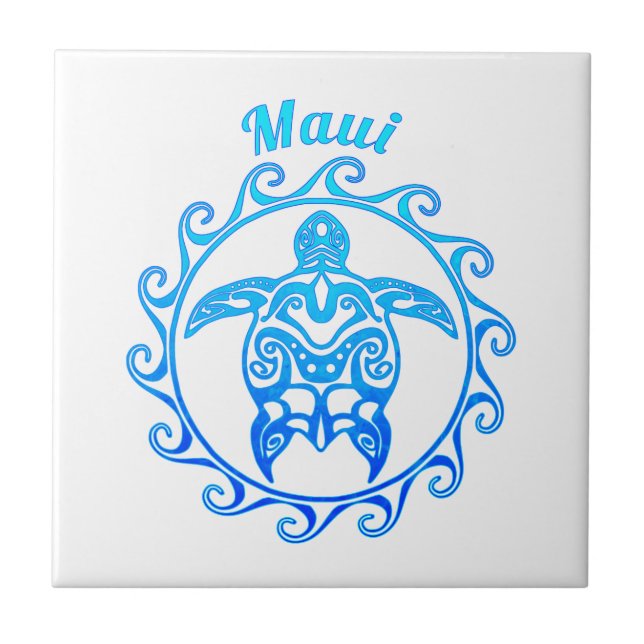Ozean-Blau-Stammes- Schildkröte Maui Fliese (Vorderseite)