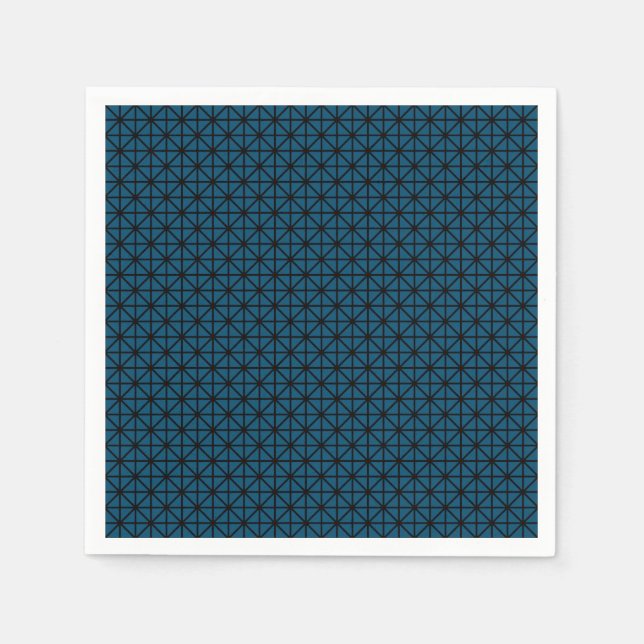 Ozean Blau und schwarze Quadrate Muster Serviette (Vorderseite)
