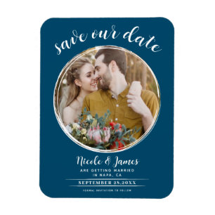Ozean Blau Weiße Moderne Runde Foto Speichern Sie  Magnet