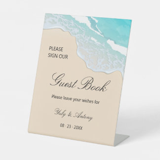 Ozean-Elegante Hochzeitsunterschrift und beste Wün Sockelschild