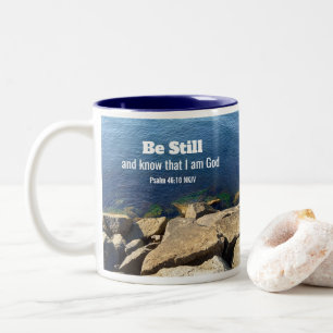 Ozean Foto Christlicher Glaube Bibelvers dunkelbla Zweifarbige Tasse