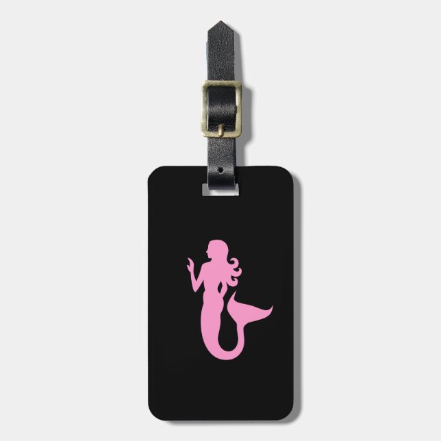 Ozean Glow_Pink-on-Black Mermaid_personalized Gepäckanhänger (Vorderseite vertikal)