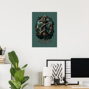 Ozean Grab Kraken Anker Dunkle Fantasie Poster