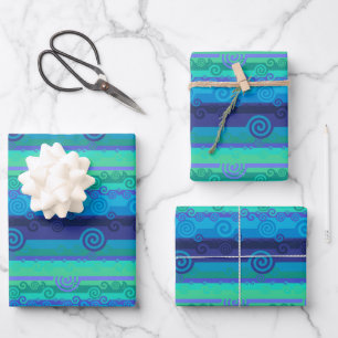 Ozean-inspirierte gemischte Wellen von Aqua-Blau Geschenkpapier Set