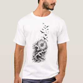 Ozean Kompass Vögel Welle Abenteuer T-Shirt