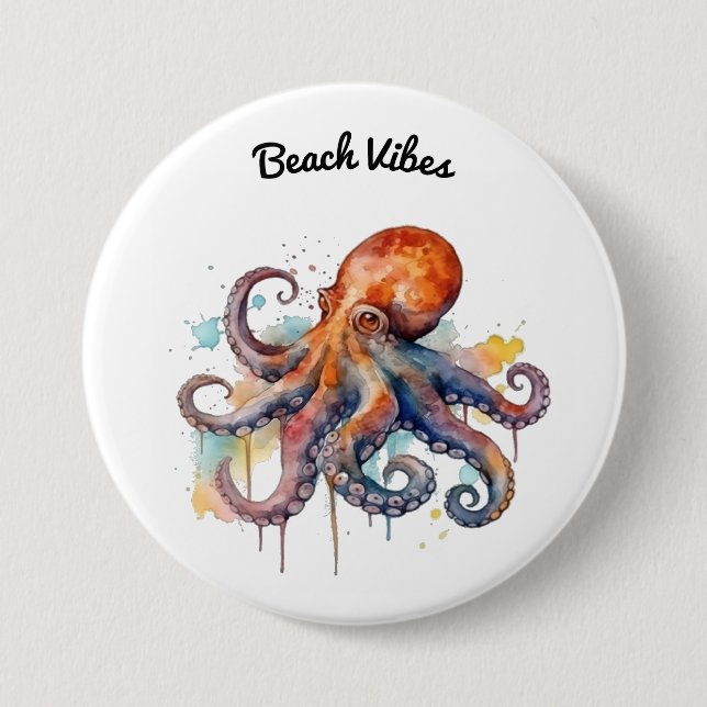 Ozean-Laune: Farbiger Oktopus Button (Vorderseite)
