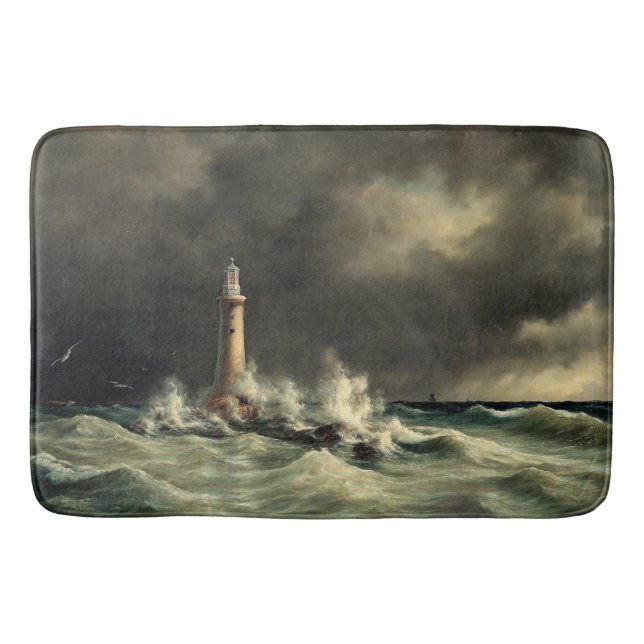 Ozean-Leuchtturm bewegt Felsen-Badematte Badematte (Vorderseite)