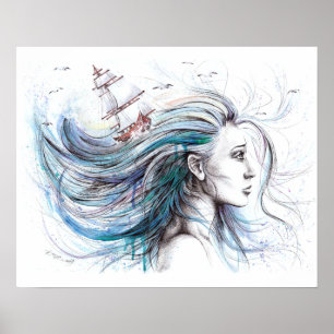 Ozean-Mädchen Nautische Surrealistische Malerei Ku Poster