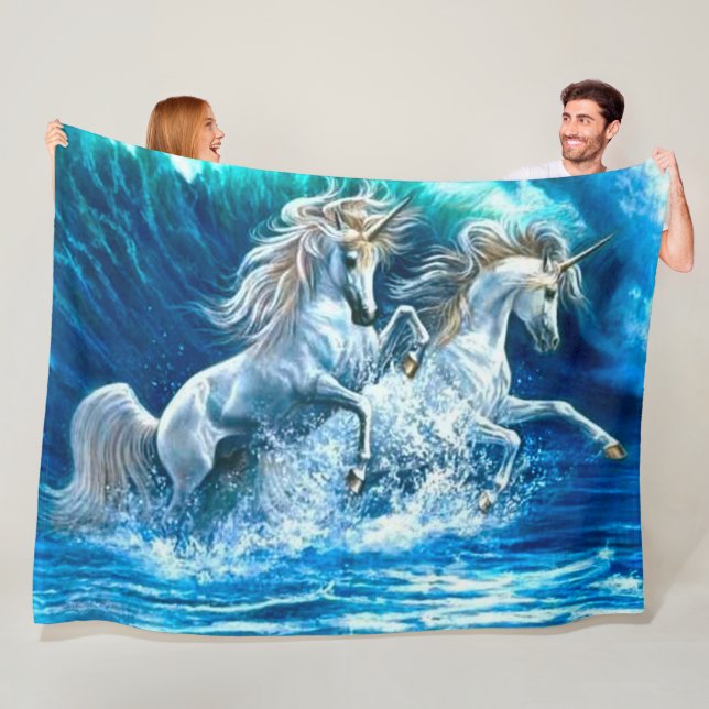 Ozean-magisches Einhorn bewegt Satin wellenartig Fleecedecke (Beispiel)