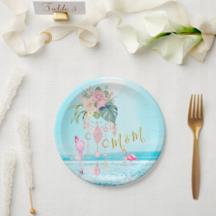 Ozean Meer Flamingo Blumenjuwelen Rosa Pappteller