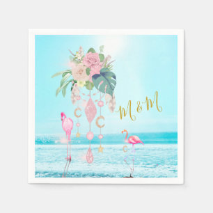 Ozean Meer Flamingo Florale Juwelen Rosa  Serviette