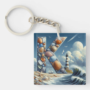 Ozean Meeresküste Leuchtturm Segelboot Monogramm K Schlüsselanhänger
