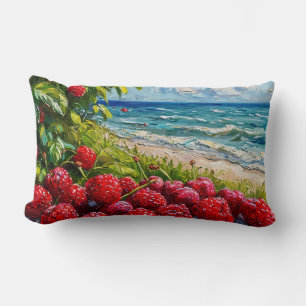 Ozean-Meereslandschaft und Himbeeren Lendenkissen