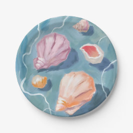Ozean Muscheln Wasserfarbe Küste Strand Meer Pappteller