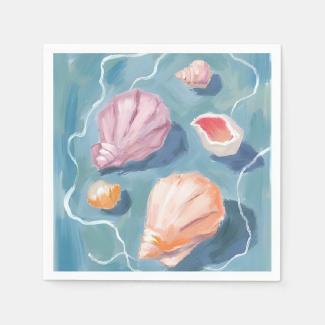 Ozean Muscheln Wasserfarbe Küste Strand Meer Serviette (Vorderseite)