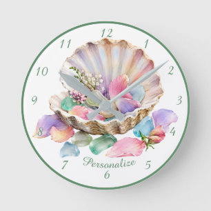 Ozean-Perlen-Blüten-Pastell-Muschel-Blüten-Design Runde Wanduhr