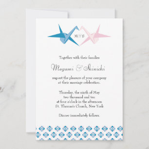 Ozean / Rose Origami Cranes Wedding Einladung