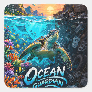 Ozean-Schutzschildkröten-Kunst zur Erhaltung der M Quadratischer Aufkleber