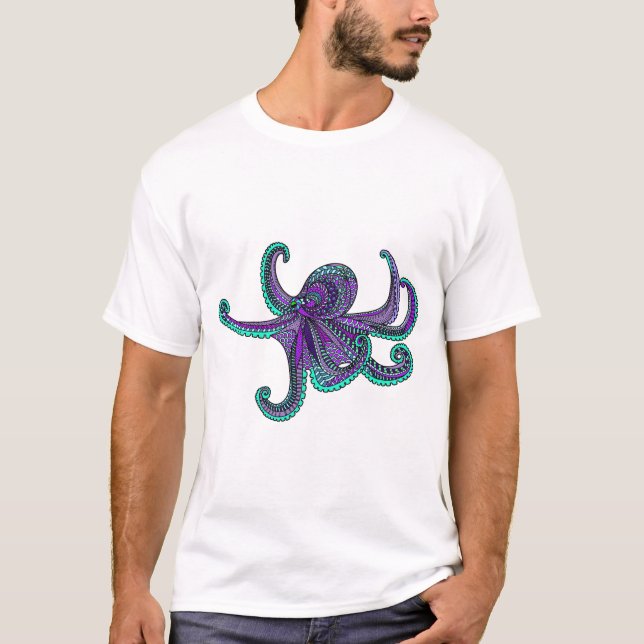 Ozean-Seeleben der Krake lila aquamarines T-Shirt (Vorderseite)