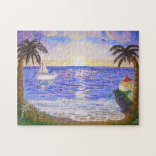 Ozean Sonnenaufgang, Küstenlandschaft, Yacht & Pal