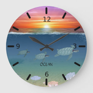 Ozean-Sonnenaufgang, Meeresschildkröten und Perlen Große Wanduhr