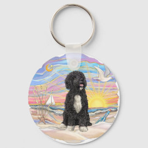 Ozean-Sonnenaufgang-Portugiesischer Wasserhund (bw Schlüsselanhänger