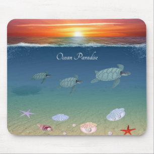Ozean Sonnenaufgang, schwimmende Meeresschildkröte Mousepad