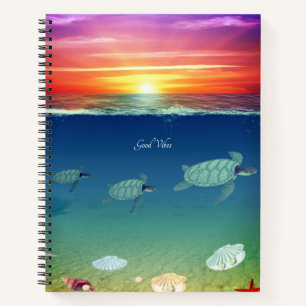 Ozean-Sonnenaufgang, schwimmende Meeresschildkröte Notizbuch