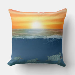 Ozean-Sonnenaufgang und schwimmende Schildkröten Kissen