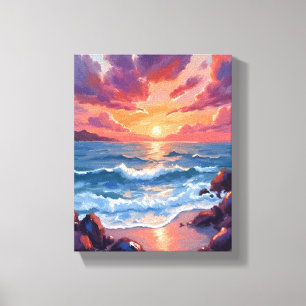 Ozean-Sonnenuntergang-Aquarell-Strand-Küstennah Leinwanddruck