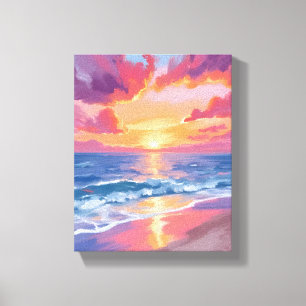 Ozean-Sonnenuntergang-Aquarell-Wellen-Meeresmalere Leinwanddruck