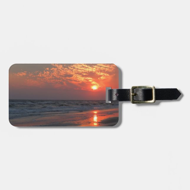 Ozean-Sonnenuntergang - Eichen-Insel, NC Gepäckanhänger (Vorderseite horizontal)